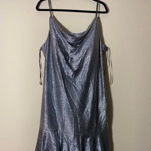 NWT GRAY spaghetti strap cocktail silver dress.
